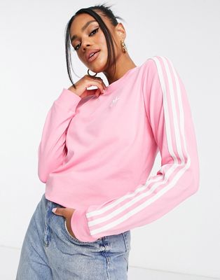 adidas Originals adicolor three stripe long sleeve top in bliss pink