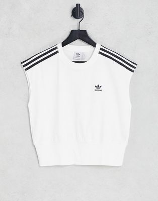adidas Originals adicolor three stripe t-shirt in white with cinched waist-Brown