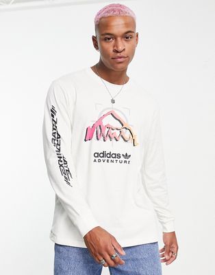 adidas Originals Adventure long sleeve graphic top in off-white