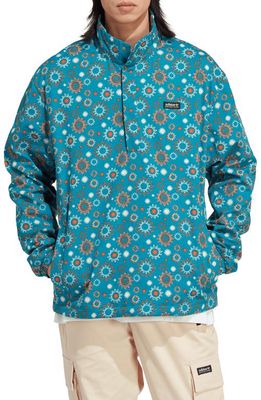adidas Originals Adventure Print Organic Cotton Half Zip Pullover in Turquoise