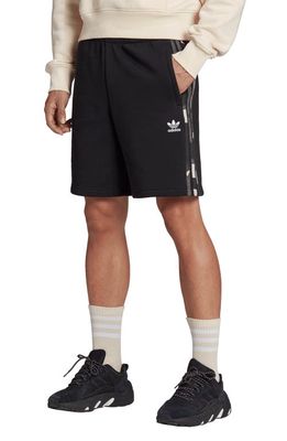 adidas Originals Camo 3-Stripes Cotton Blend Fleece Sweat Shorts in Black