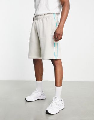 adidas Originals camo three stripe shorts in gray