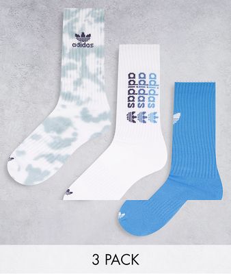 adidas Originals Color wash 2.0 3 pack crew socks in sky blue