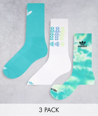 adidas Originals Colorwash 2.0 3-pack crew socks in teal-Green
