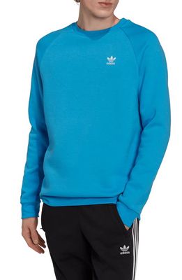 adidas Originals Cotton Blend Crewneck Sweatshirt in Pulse Blue