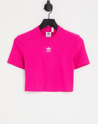 adidas Originals essentials cropped top with central logo in pink