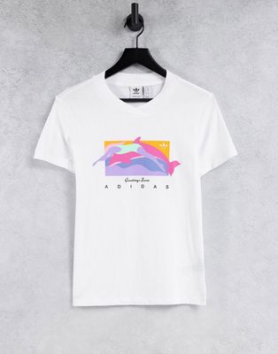adidas Originals Fakten t-shirt in white with dolphin print