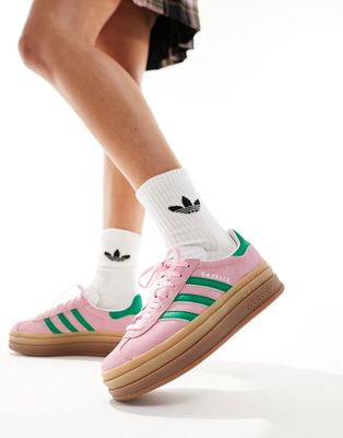 adidas Originals Gazelle Bold sneakers in light pink and green