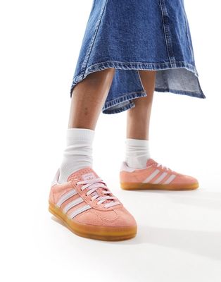 adidas Originals Gazelle Indoor gum sole sneakers in orange and pink