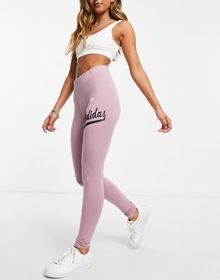 adidas Originals graphic logo leggings in mauve-Pink