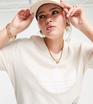 adidas Originals 'Hit The Barre' Plus roll sleeve T-shirt with trefoil in off white