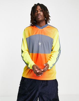 adidas Originals Hypersport goal keeper long sleeve top in gray and multi-Yellow