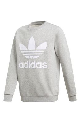 adidas Originals Kids' Trefoil Crewneck Sweatshirt in Medium Grey Heather