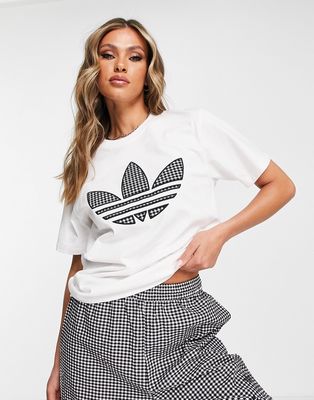 adidas Originals large trefoil t-shirt with gingham print in white