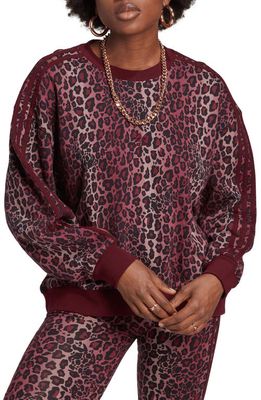 adidas Originals Leopard Print Cotton Sweatshirt in Maroon/Multicolor