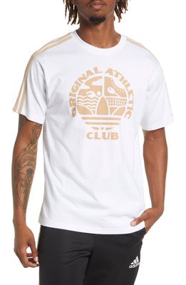 adidas Originals Men's Athletic Club 3-Stripe Graphic Tee in White/Magic Beige