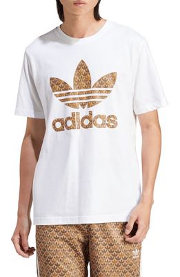adidas Originals Mono Trefoil Logo Graphic T-Shirt in White/Earth Strata
