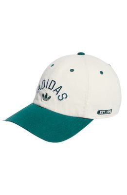 adidas Originals New Prep Relaxed Baseball Hat in Wonder White/Dark Green