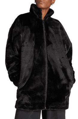 adidas Originals Originals Trefoil Faux Fur Jacket in Black
