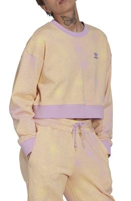 adidas Originals Oversize Tie Dye Cotton Terry Crop Sweatshirt in Bliss Lilac/Almost Yellow