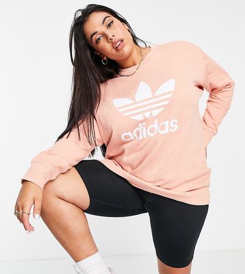 adidas Originals Plus adicolor large logo sweatshirt in blush-Pink