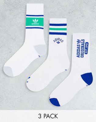 adidas Originals Prep 3-pack socks in white and blue