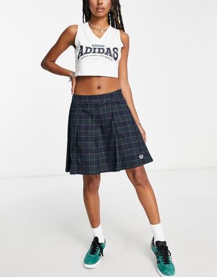 adidas Originals 'Preppy Varsity' checked pleated tennis skirt in dark navy