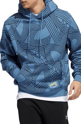 adidas Originals Print Cotton Blend Hoodie in Altered Blue/Impact Yellow