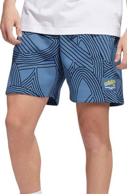 adidas Originals Print Cotton Blend Shorts in Altered Blue/Impact Yellow