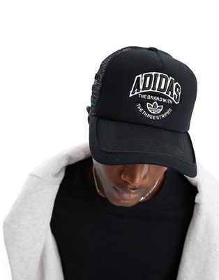 adidas Originals Rec League Trucker hat in black and white