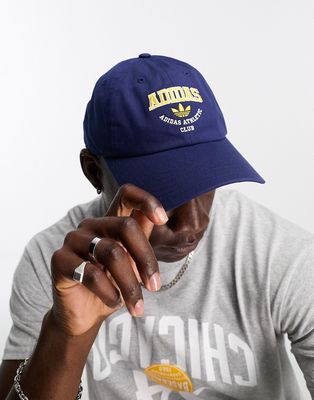 adidas Originals relaxed strapback cap in navy and yellow-Black