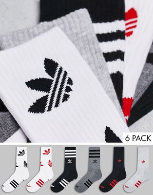 adidas Originals Remix 6 pack socks in black and gray-White