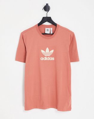 adidas Originals rhinestone logo T-shirt in coral-Brown