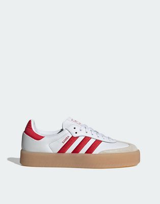 adidas Originals Sambae sneakers with gum sole in white and red