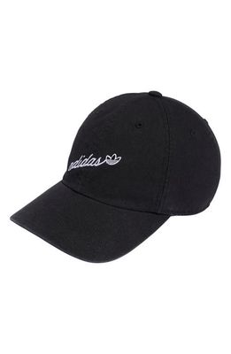 adidas Originals Script Trefoil Logo Baseball Cap in Black/White