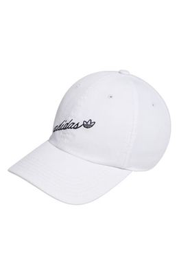 adidas Originals Script Trefoil Logo Baseball Cap in White/Black