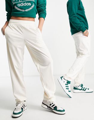 adidas Originals 'Sports Resort' three stripe wide leg track pants in wonder white