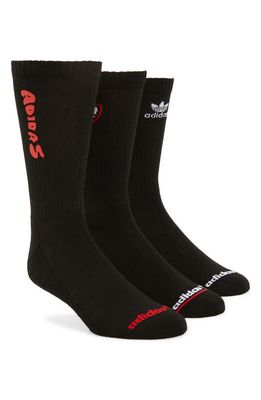 adidas Originals Street Assorted 3-Pack Crew Socks in Black/Better Scarlet/White