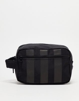 adidas Originals striped washbag in black and gray
