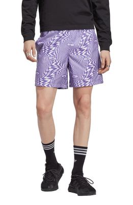adidas Originals Swirl Print Shorts in White/Purple Rush