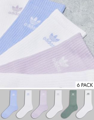 adidas Originals Trefoil 6 pack crew socks in white and multi