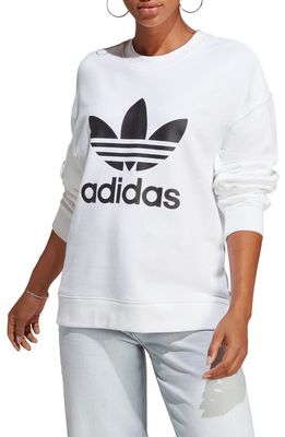 adidas Originals Trefoil Crewneck Cotton French Terry Sweatshirt in White