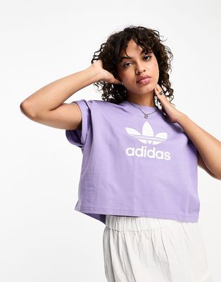 adidas Originals Trefoil cropped T-shirt in purple
