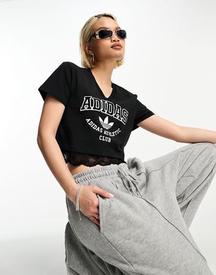 adidas Originals Trefoil Moment lace cropped t-shirt in black