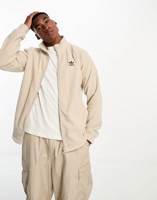 adidas Originals Trefoil Teddy full zip fleece in beige-Neutral