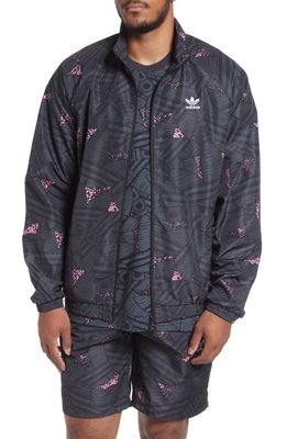 adidas Originals Trefoil Track Jacket in Black/Grey /Bliss Pink