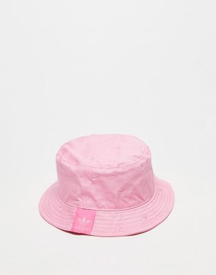 adidas Originals unisex aop trefoil bucket hat in pink