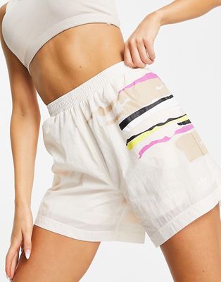 adidas Originals x Thebe Magugu shorts in ecru with all over print-White