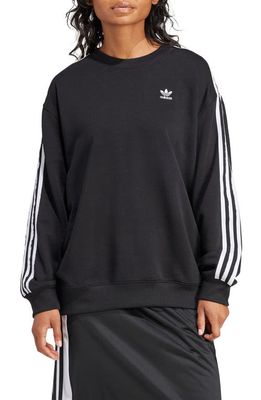 adidas Oversize 3-Stripes Logo Embroidered Crewneck Sweatshirt in Black