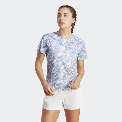 adidas Own the Run Camo Running Tee Blue Dawn S Womens